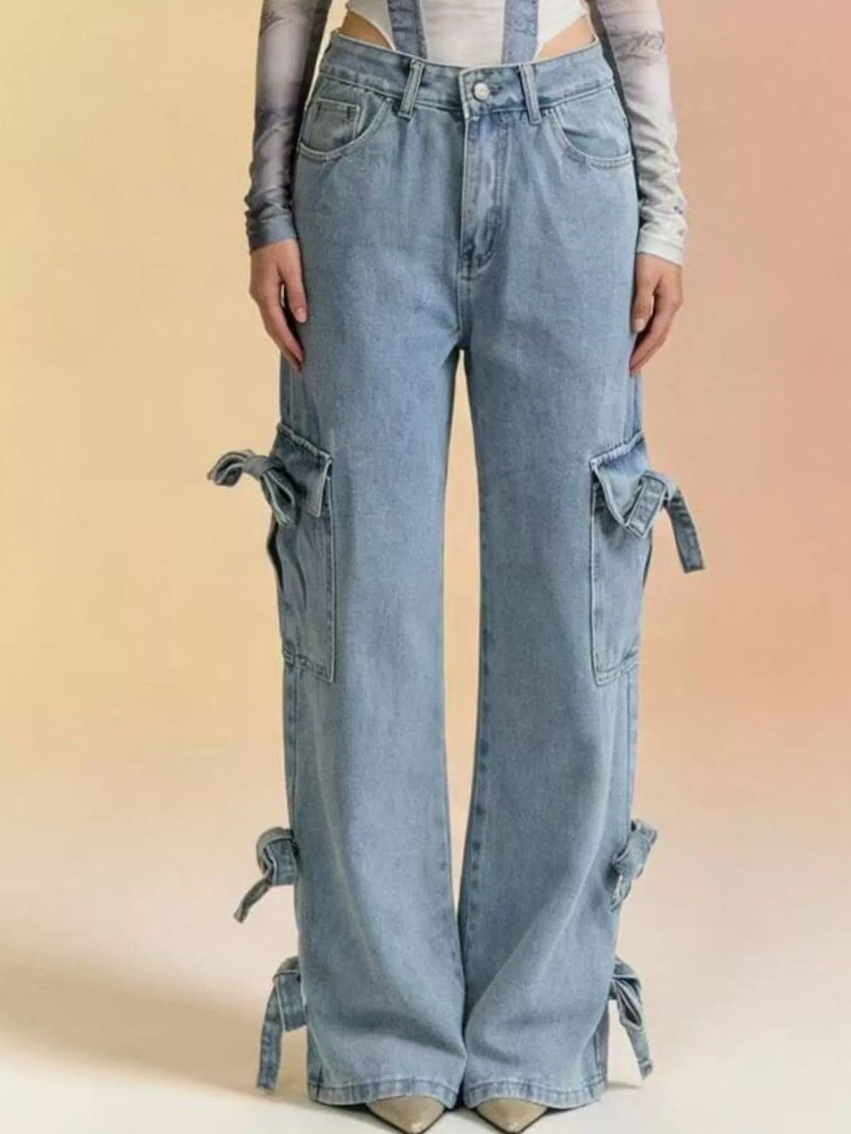 Wide leg hem detail sky blue