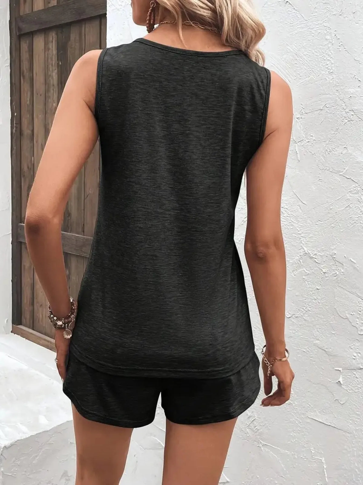 Casual Wide Strap Tank Top and Shorts Set, view 9