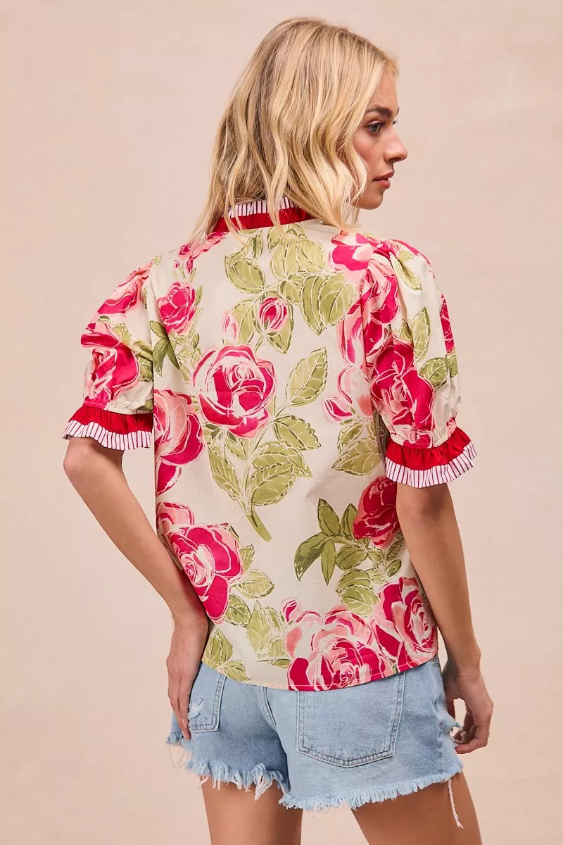 BiBi floral ruffled blouse full view