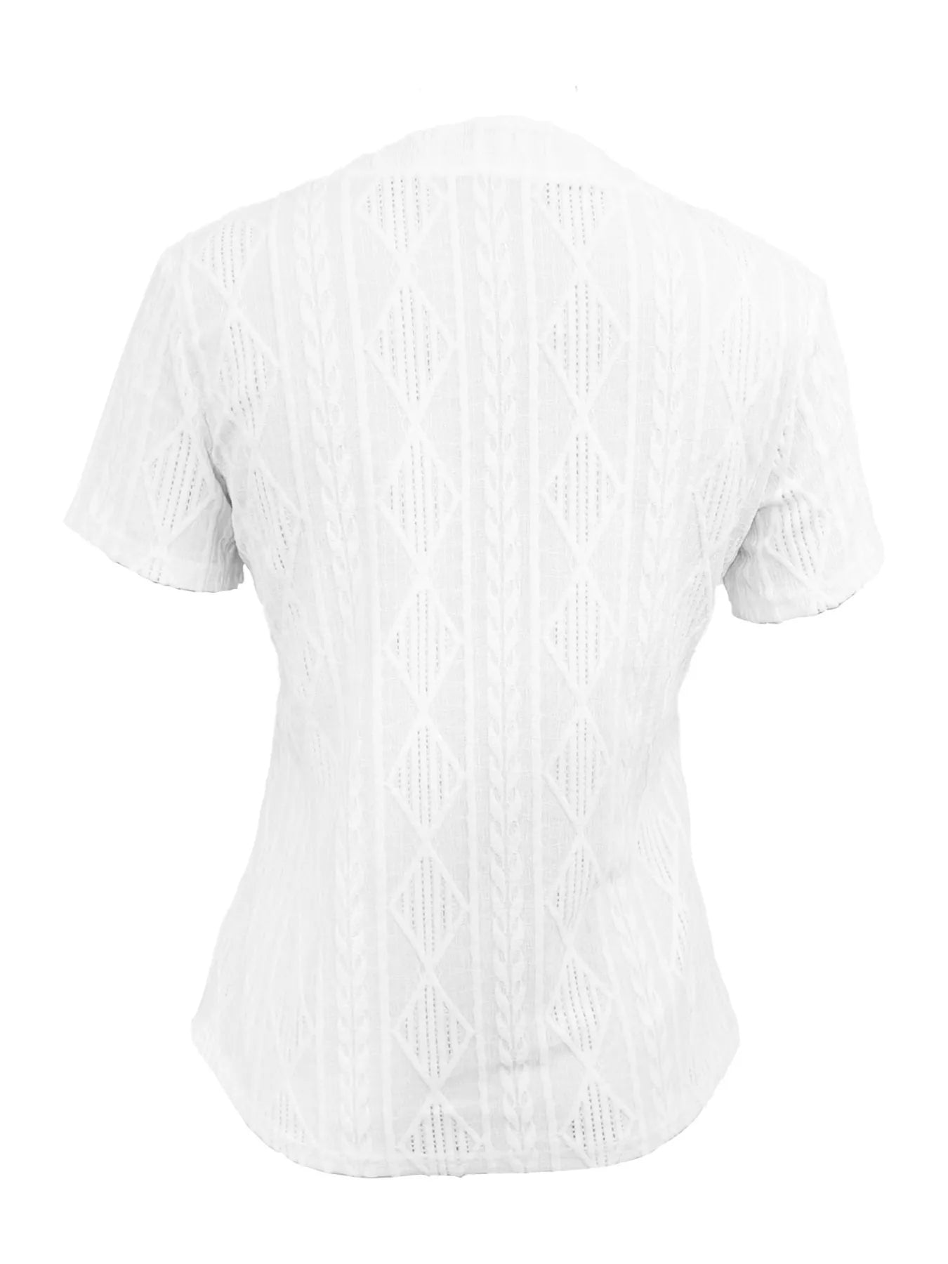 Textured Notched Short Sleeve Blouse - Fashorio