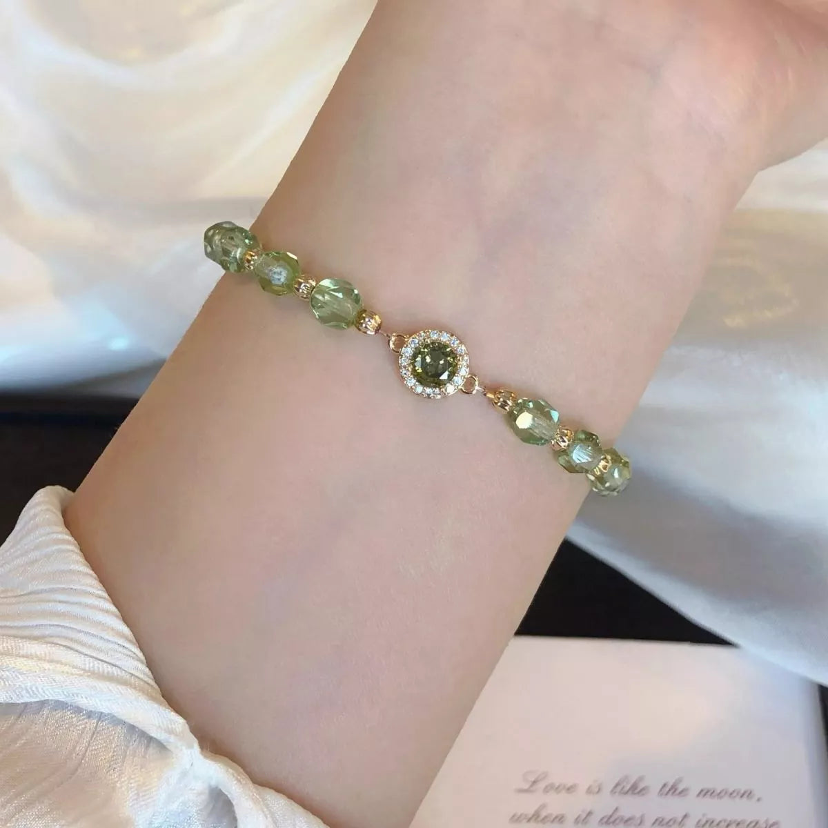 gold plated zircon bead bracelet angle view