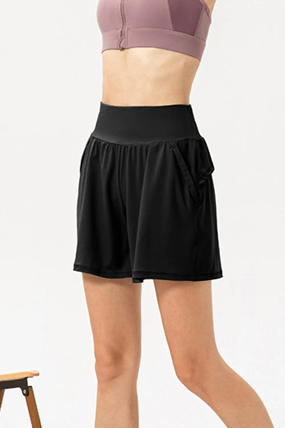 Close up of elastic waistband on shorts
