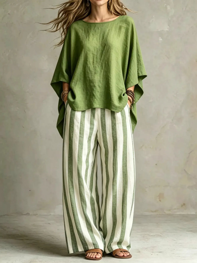 Solid color top and pants matching set