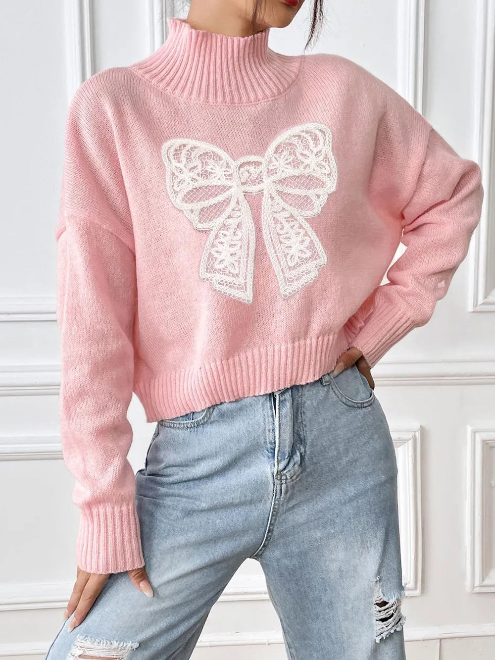 Long sleeve turtleneck sweater full outfit view