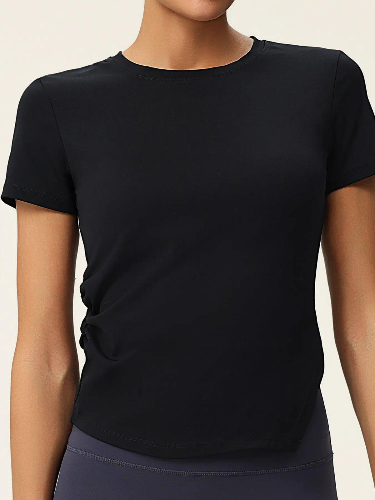 slit round neck short sleeve active tee front view