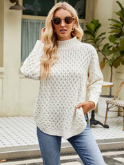 Mock Neck Slit Sweater White - Fashorio