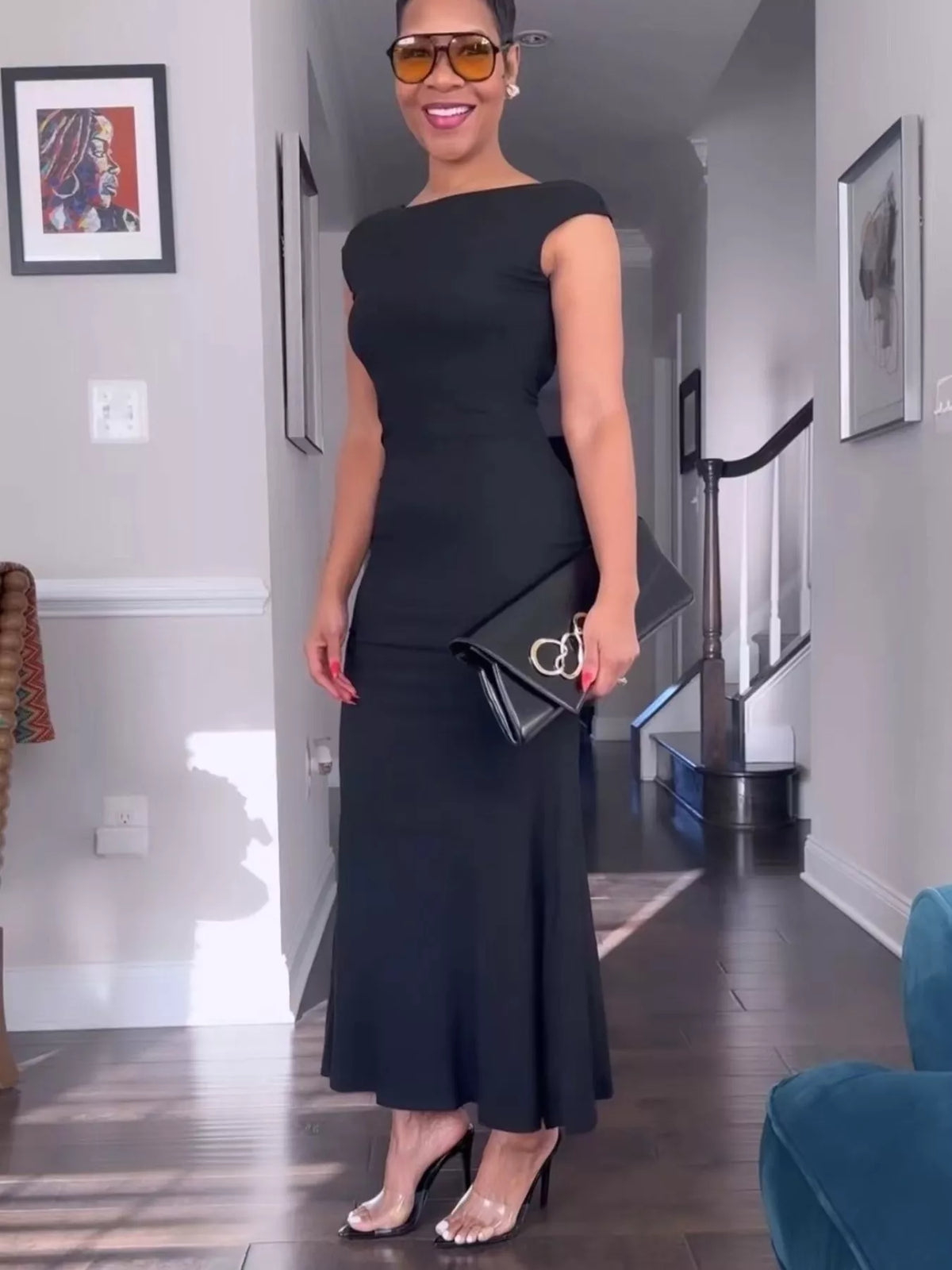 Full length view of the Eudora maxi dress showing the hem