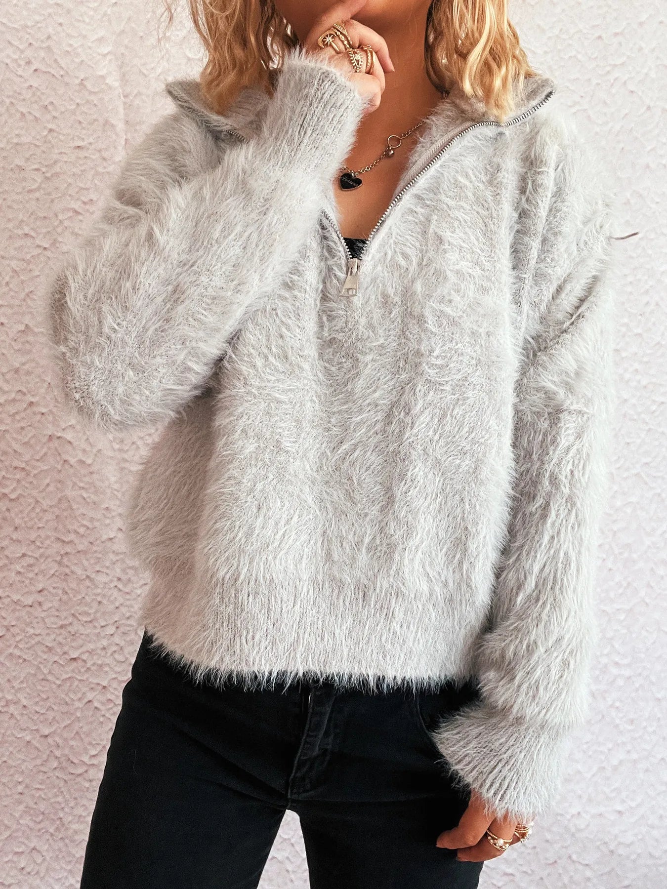 Cozy Fuzzy Half-Zip Sweater - Fashorio