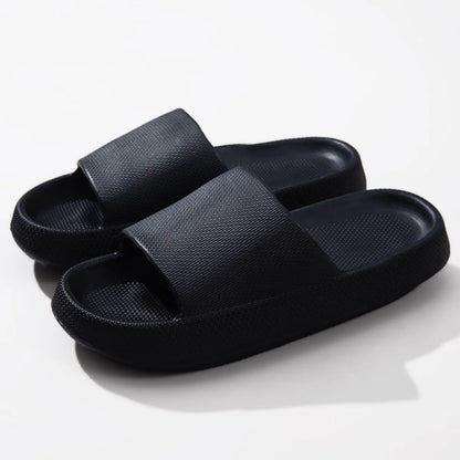 Open Toe Platform Slippers Black - Fashorio