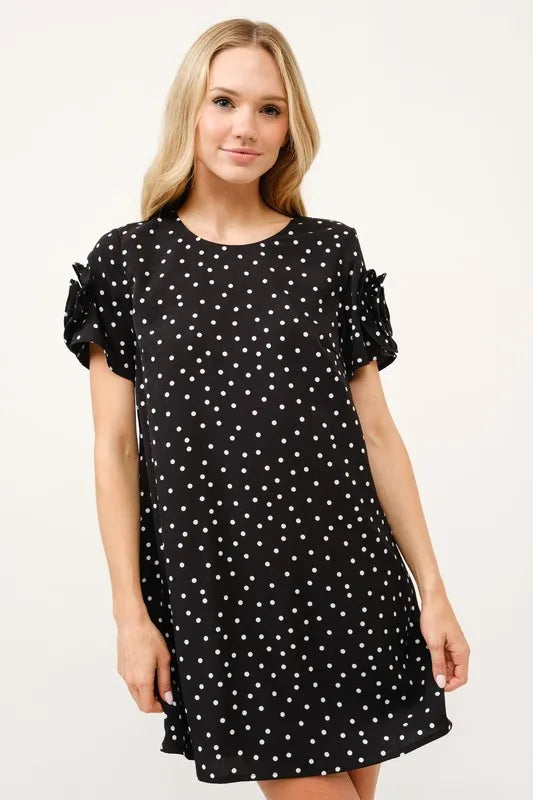 Embellished Sleeve Polka Dots Shift Dress