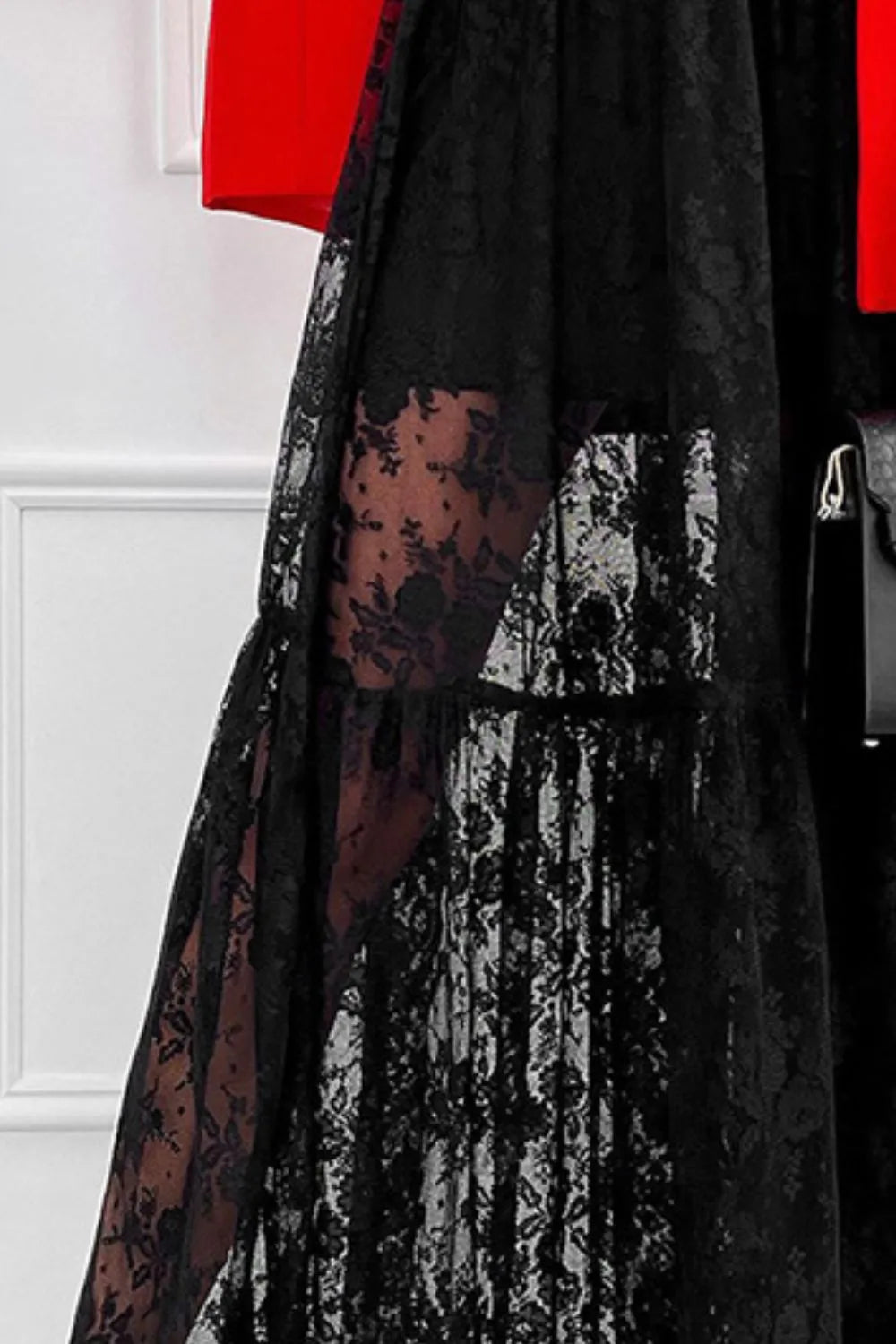 Lace maxi skirt with elastic waistband detail