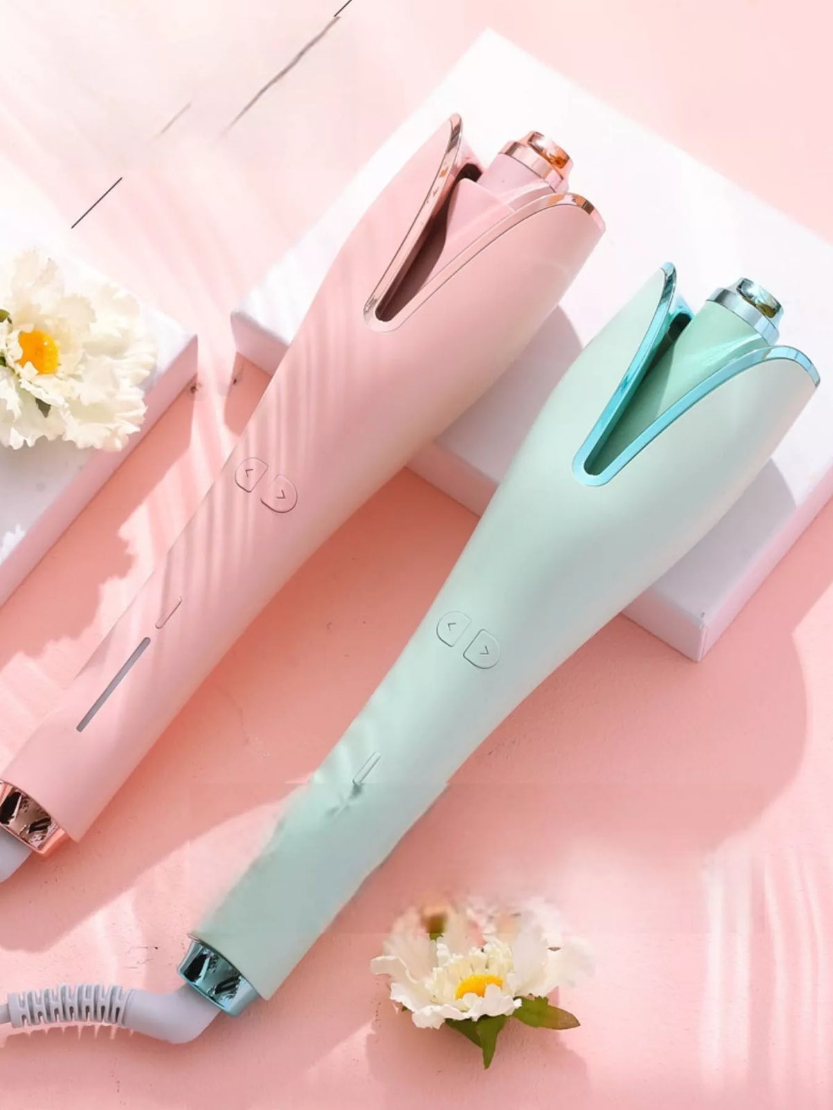 Automatic rotating hair curling iron front view
