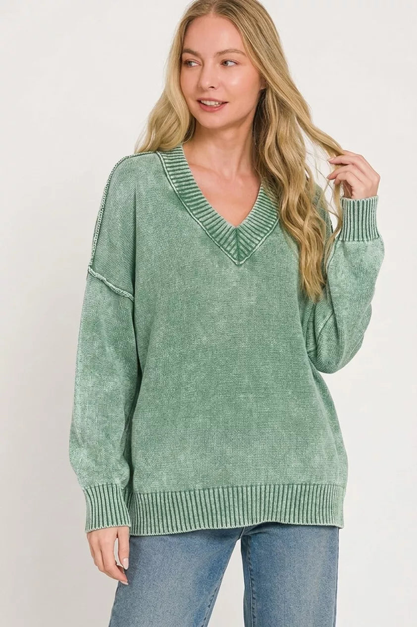 Dark green oversized knit sweater styling view