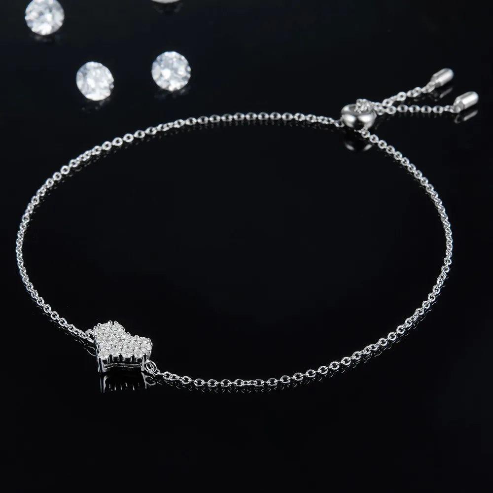 Moissanite 925 Sterling Silver Heart Bracelet Silver One Size - Fashorio