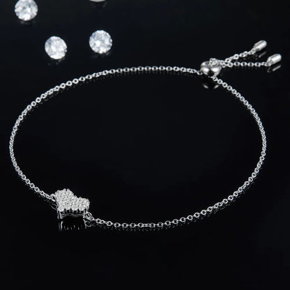 Moissanite 925 Sterling Silver Heart Bracelet Silver One Size - Fashorio