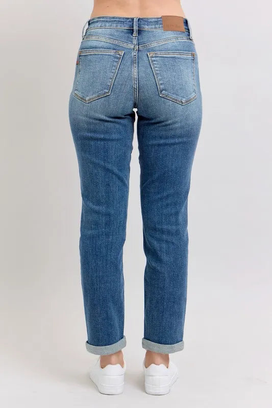 Judy Blue Mid Rise Skinny Cuff Jeans with Pockets detail