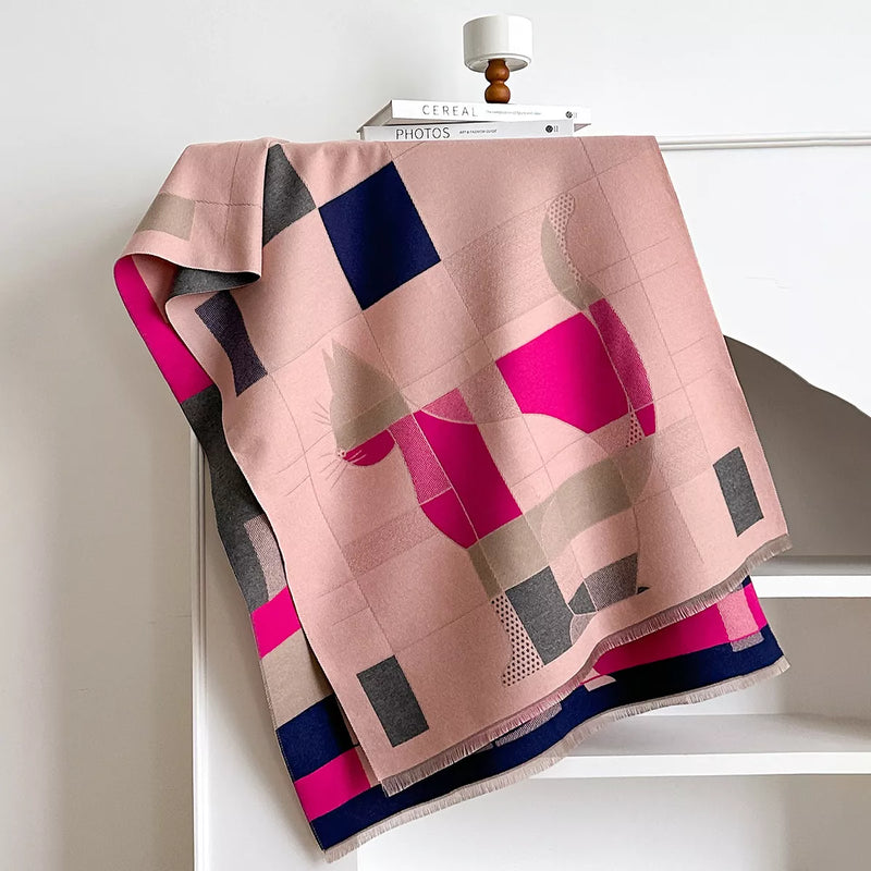 Geometric cat print soft scarf in blush pink