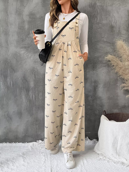 Bow Wide Leg Corduroy Overalls - Fashorio