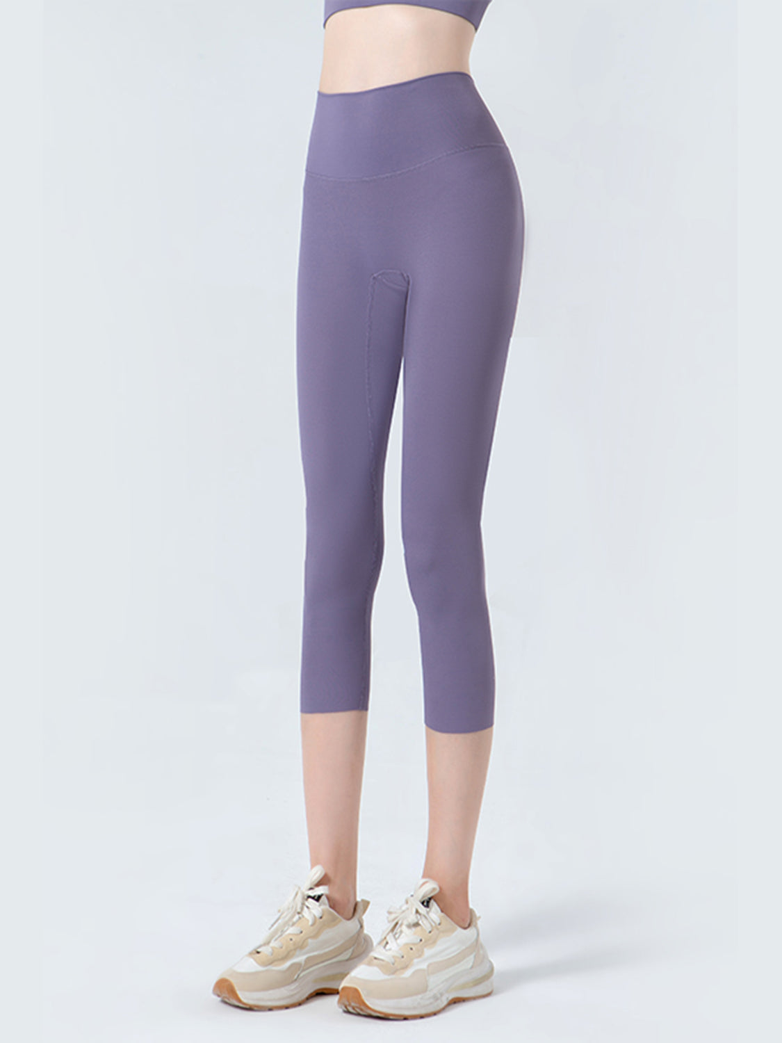 Wide waistband cropped sports leggings styled outfit view