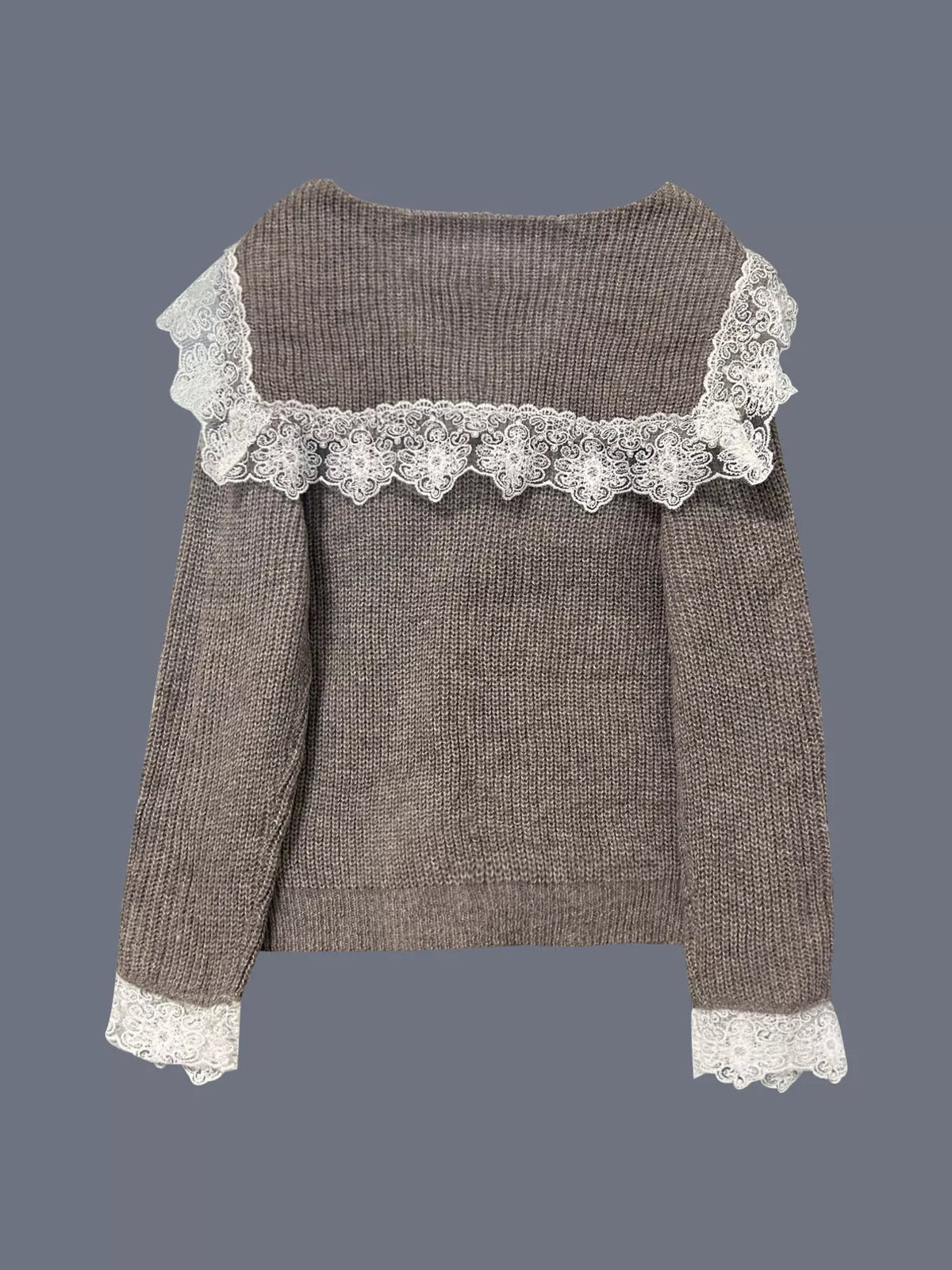 Khaki Lace trim button front cardigan, styled with denim