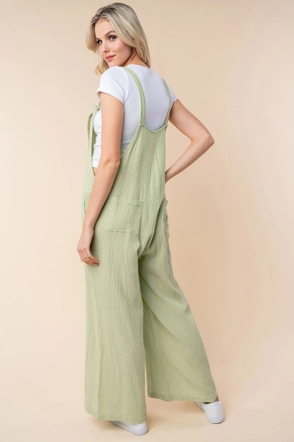 Texture Sleeveless Wide Leg Jumpsuit back view