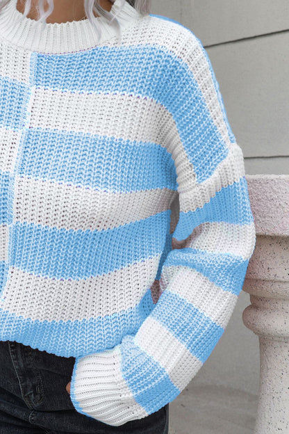 Color Block Dropped Shoulder Sweater - Fashorio