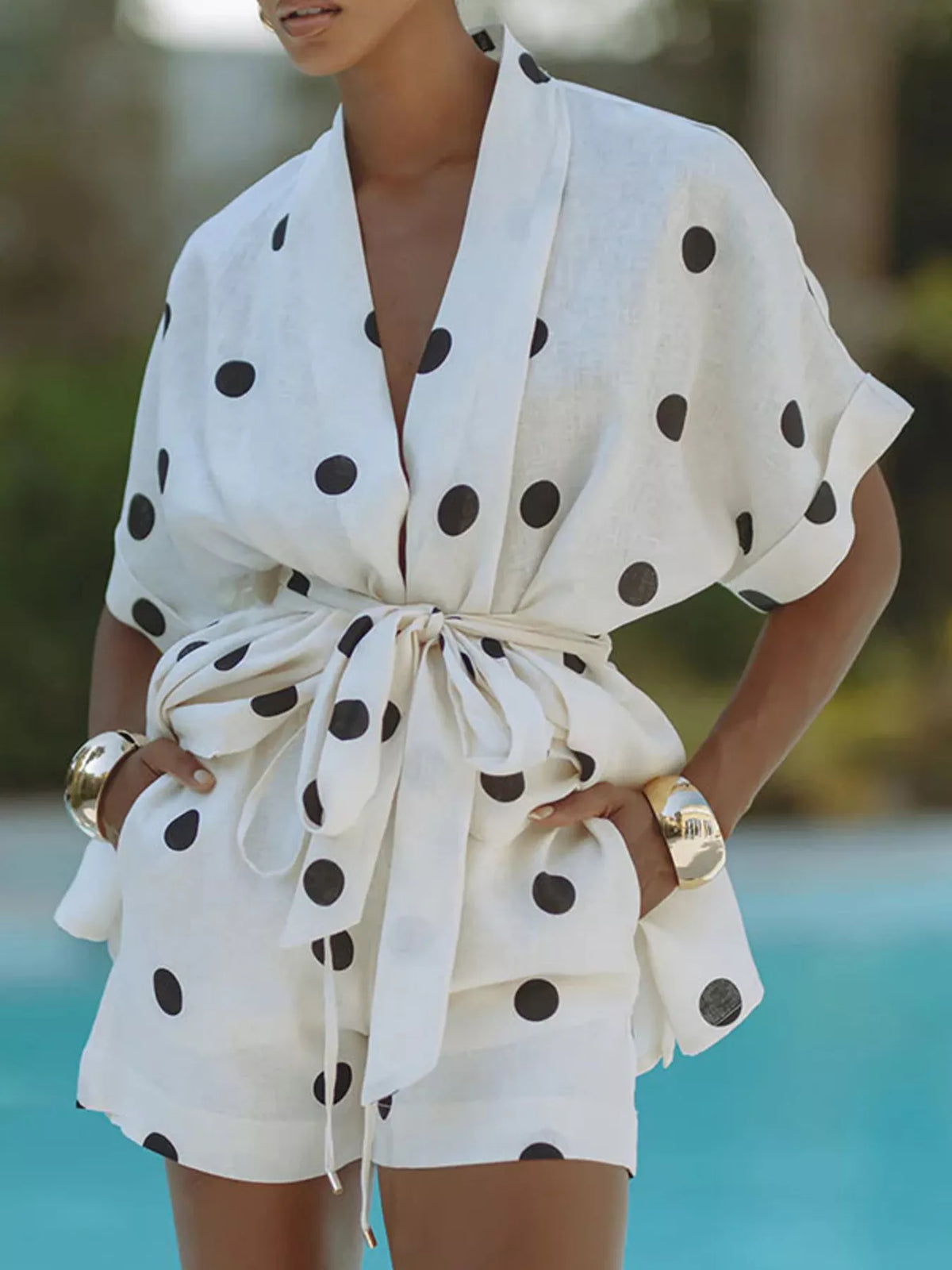 Polka dot matching shorts detail