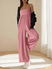 Spaghetti Strap Wide Leg Jumpsuit Pink - Fashorio