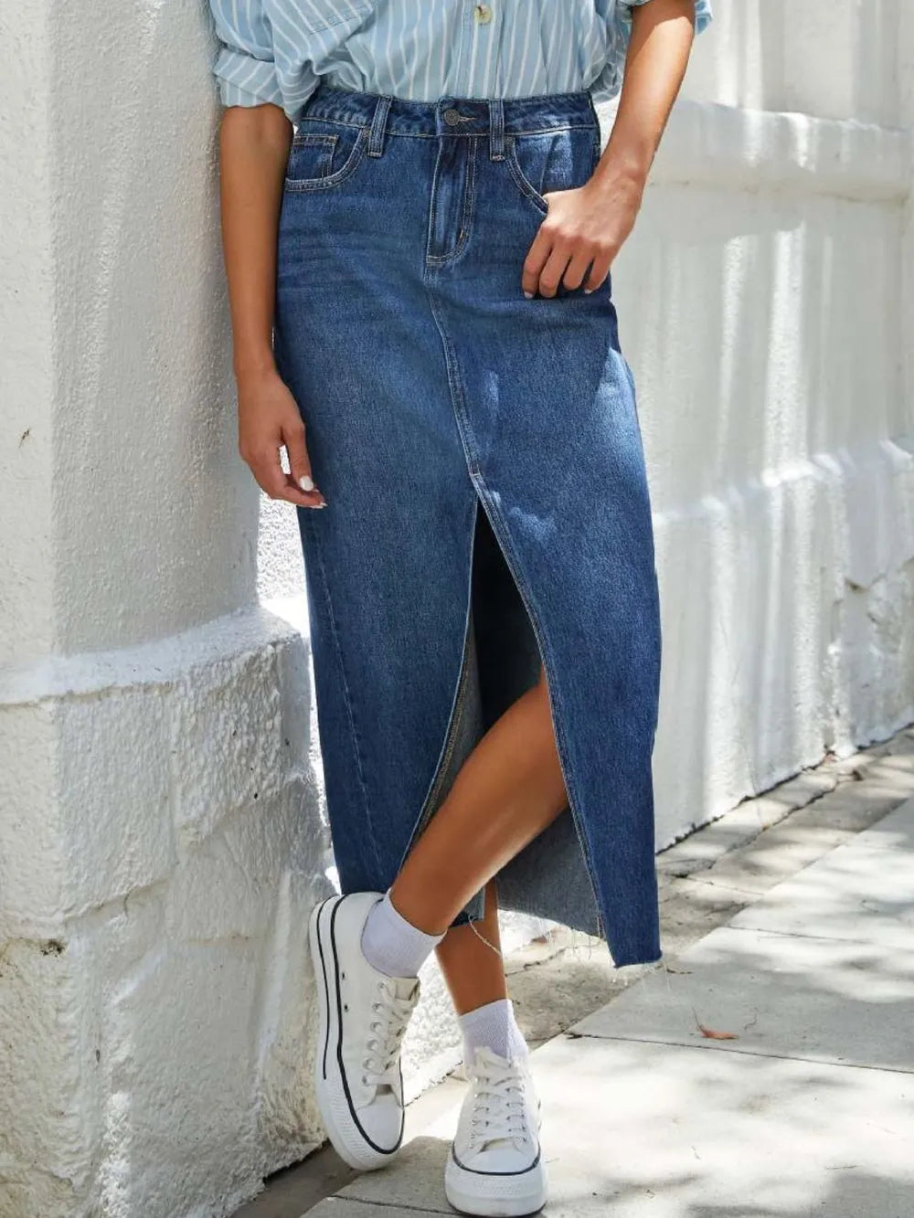Casual denim midi skirt full length