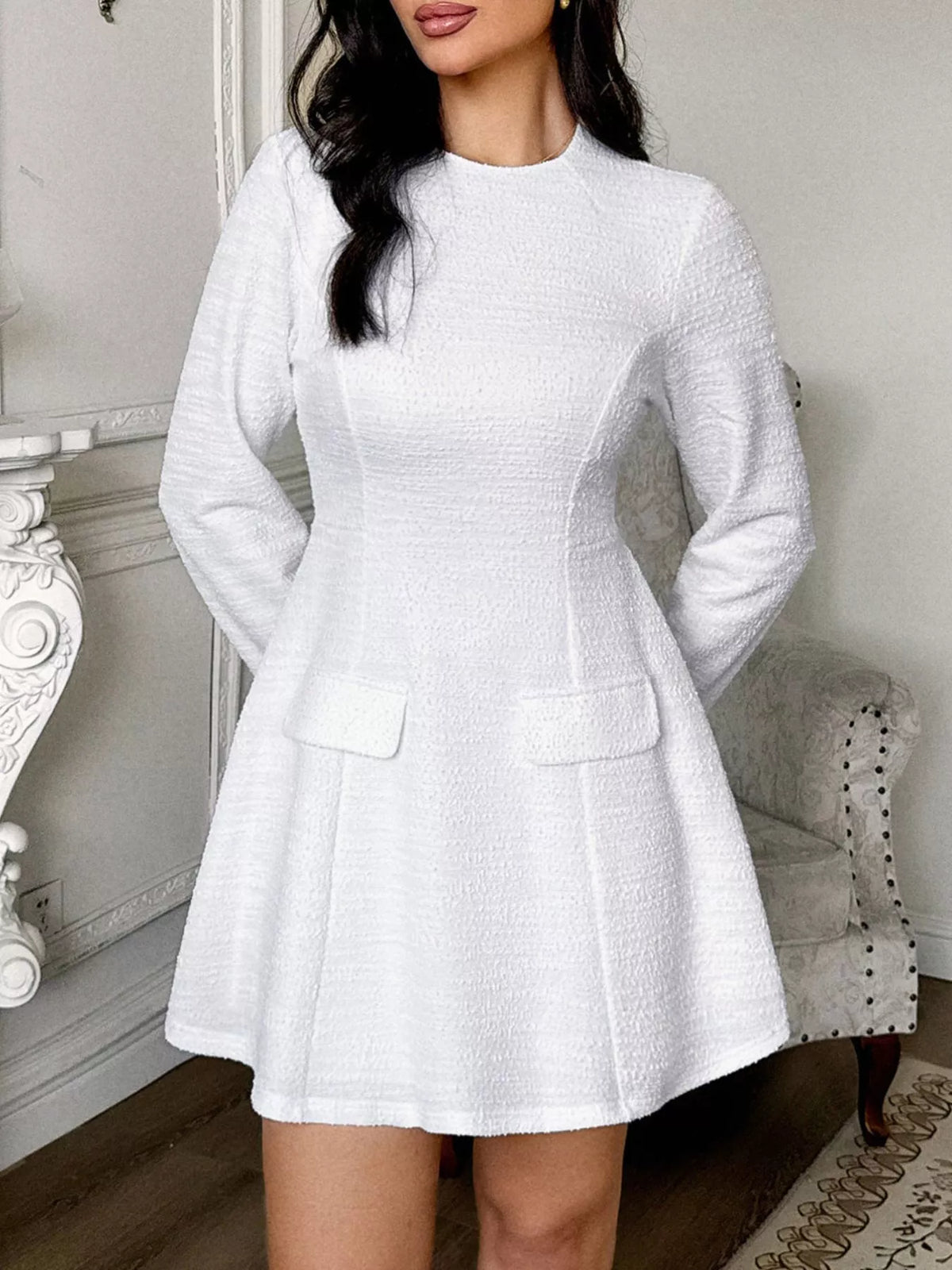 cutout back long sleeve mini dress side view