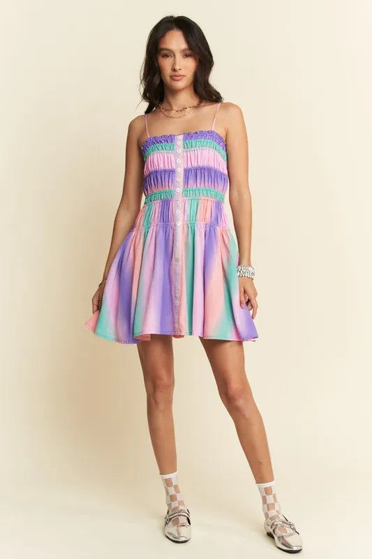 Ombre Print Button Up Dress in Purple view 7