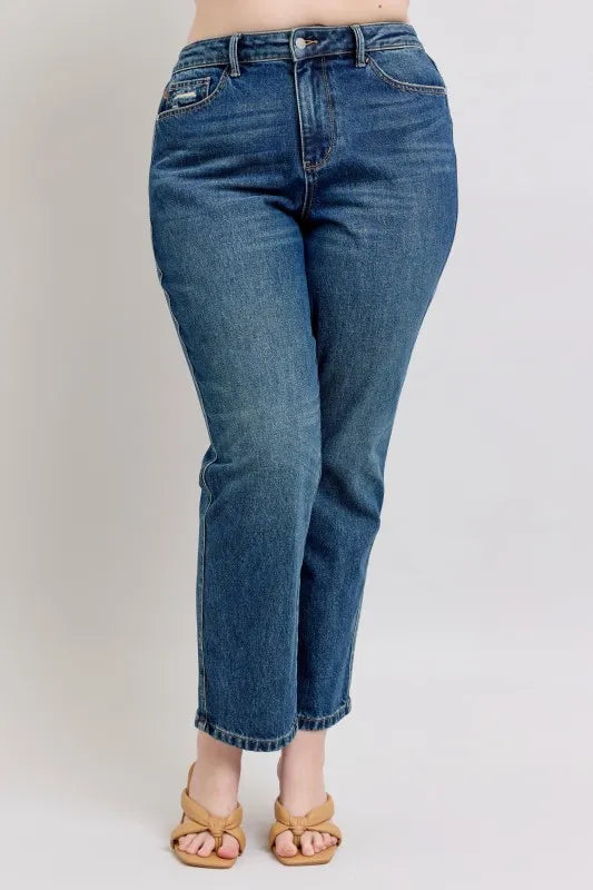 Judy Blue Full Size High Waisted Rigid Magic Non-destroy Straight Leg Jeans Plus Size - Fashorio