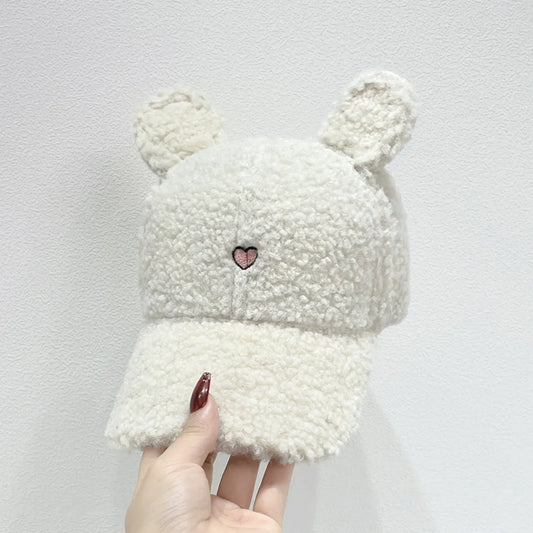 Cute Fluffy Bear Ears Winter Hat Milky White One Size - Fashorio