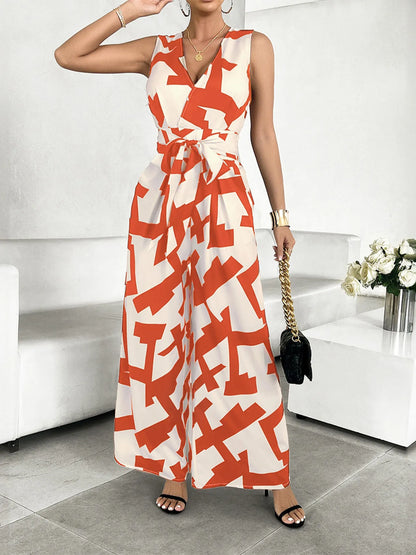 Printed Wide Leg Jumpsuit - Fashorio