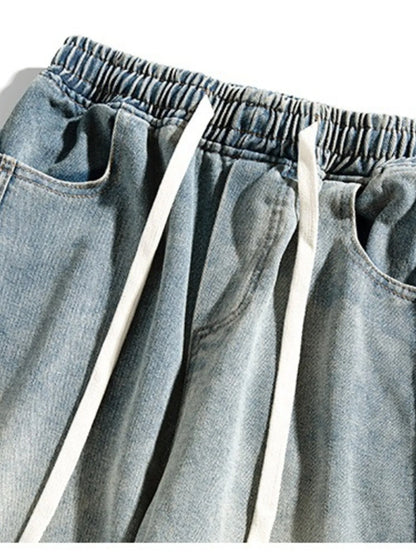 Men's Plus Size Drawstring Washed Wide Leg Jeans - Fashorio