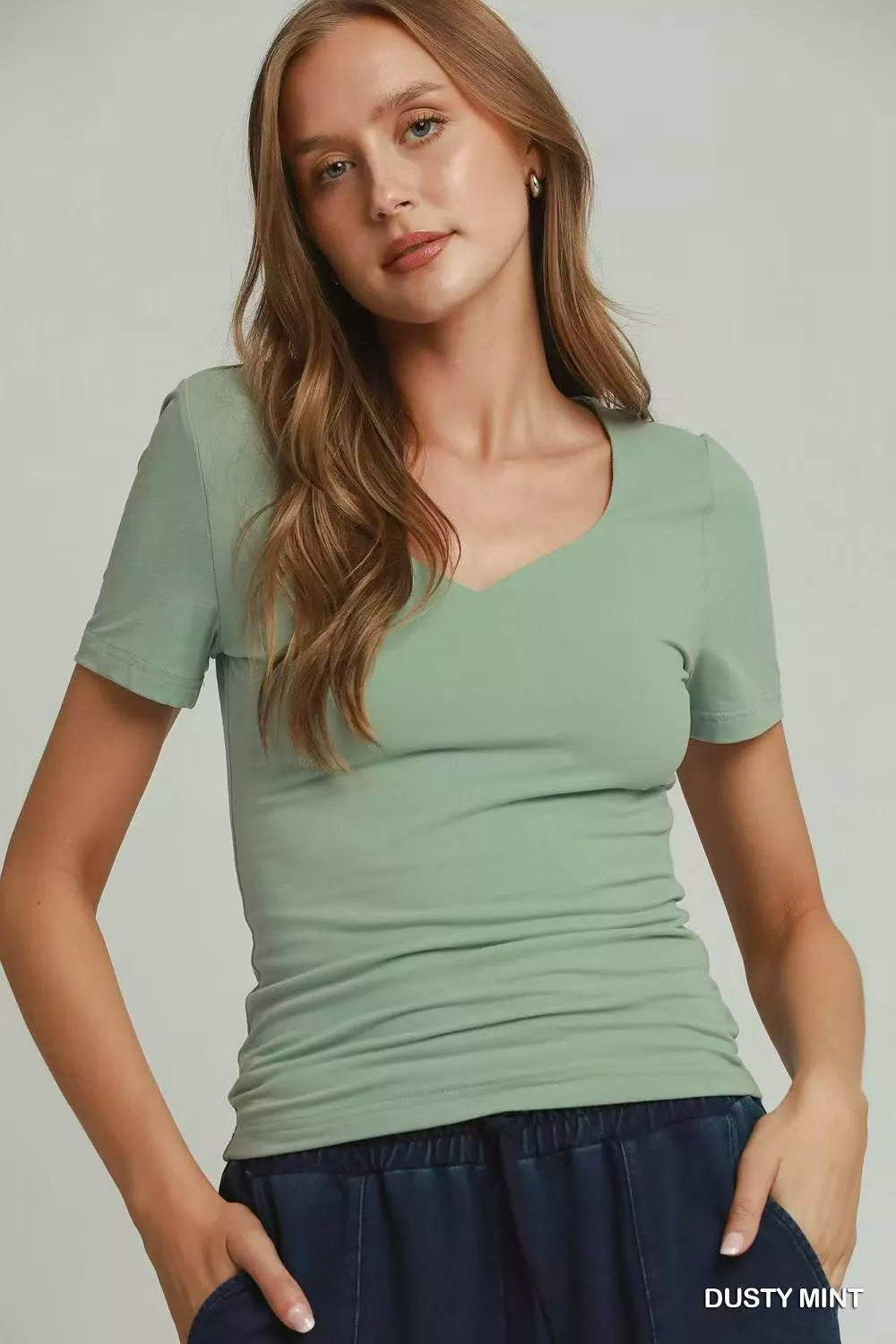 Umgee sweetheart neck top front view