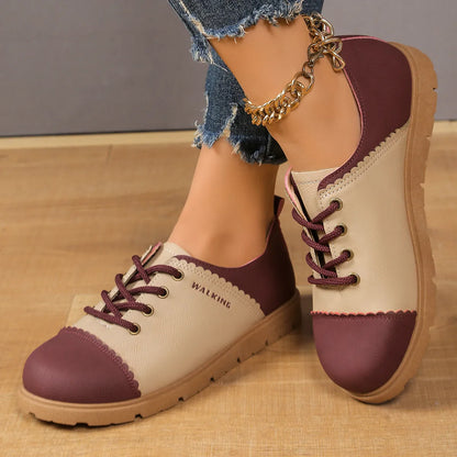 Color Block Lace Up Sneakers Burgundy - Fashorio