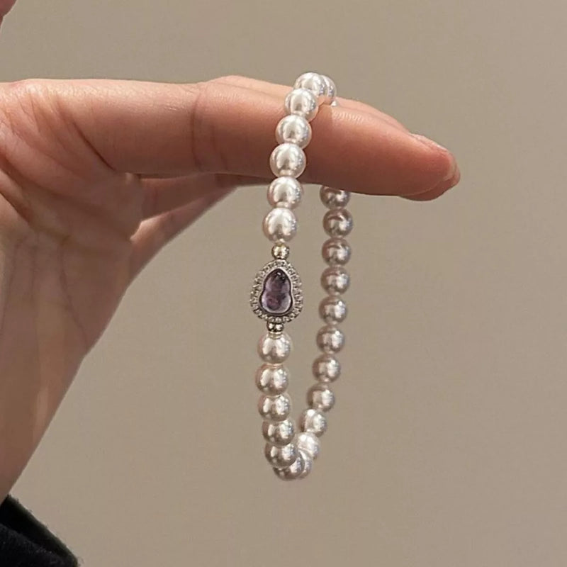 Lilac pearl gourd charm bracelet, front view