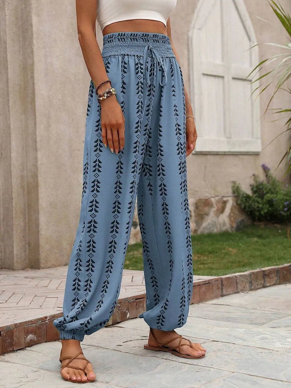 Tie Waist Printed High Waist Wide Leg Pants, view 21