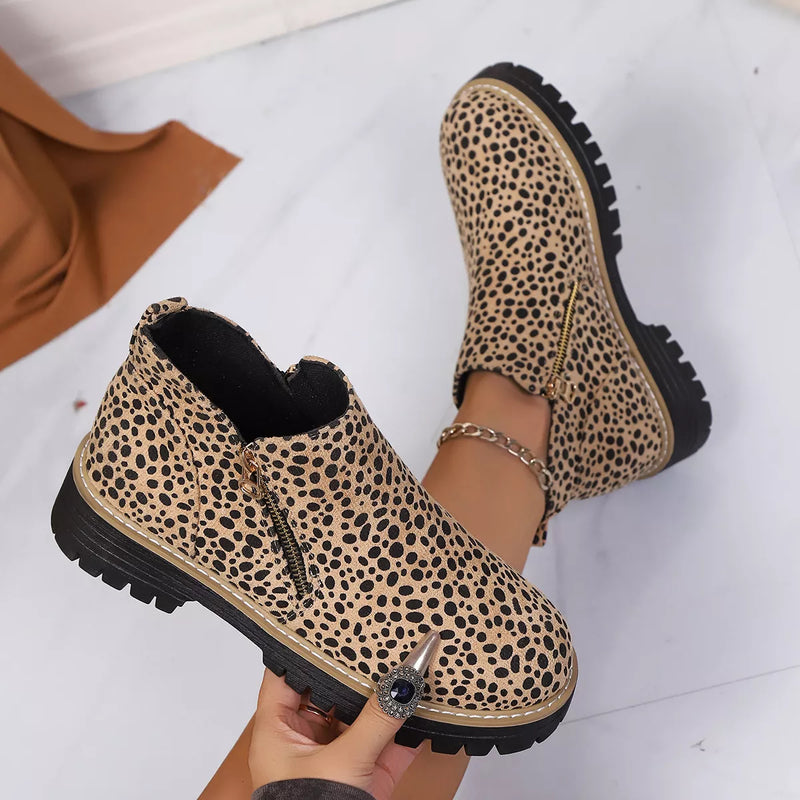leopard print ankle boots front view