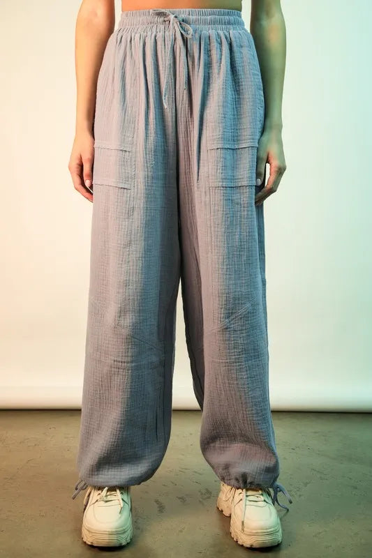 VERY J Wide Leg Gauze Solid Pants - Fashorio