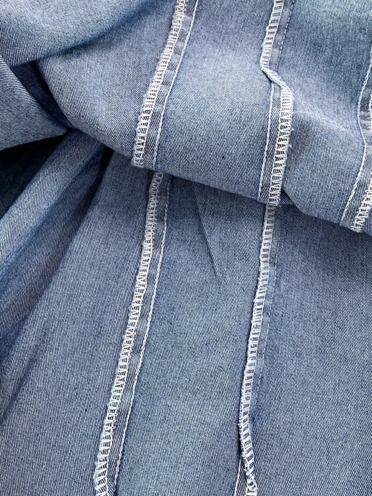 Blue lace up denim A line mini dress front view