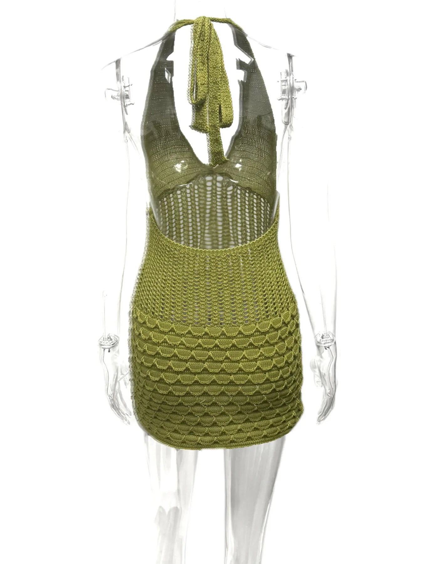 Crochet Halter Neck Sweater Dress - Fashorio
