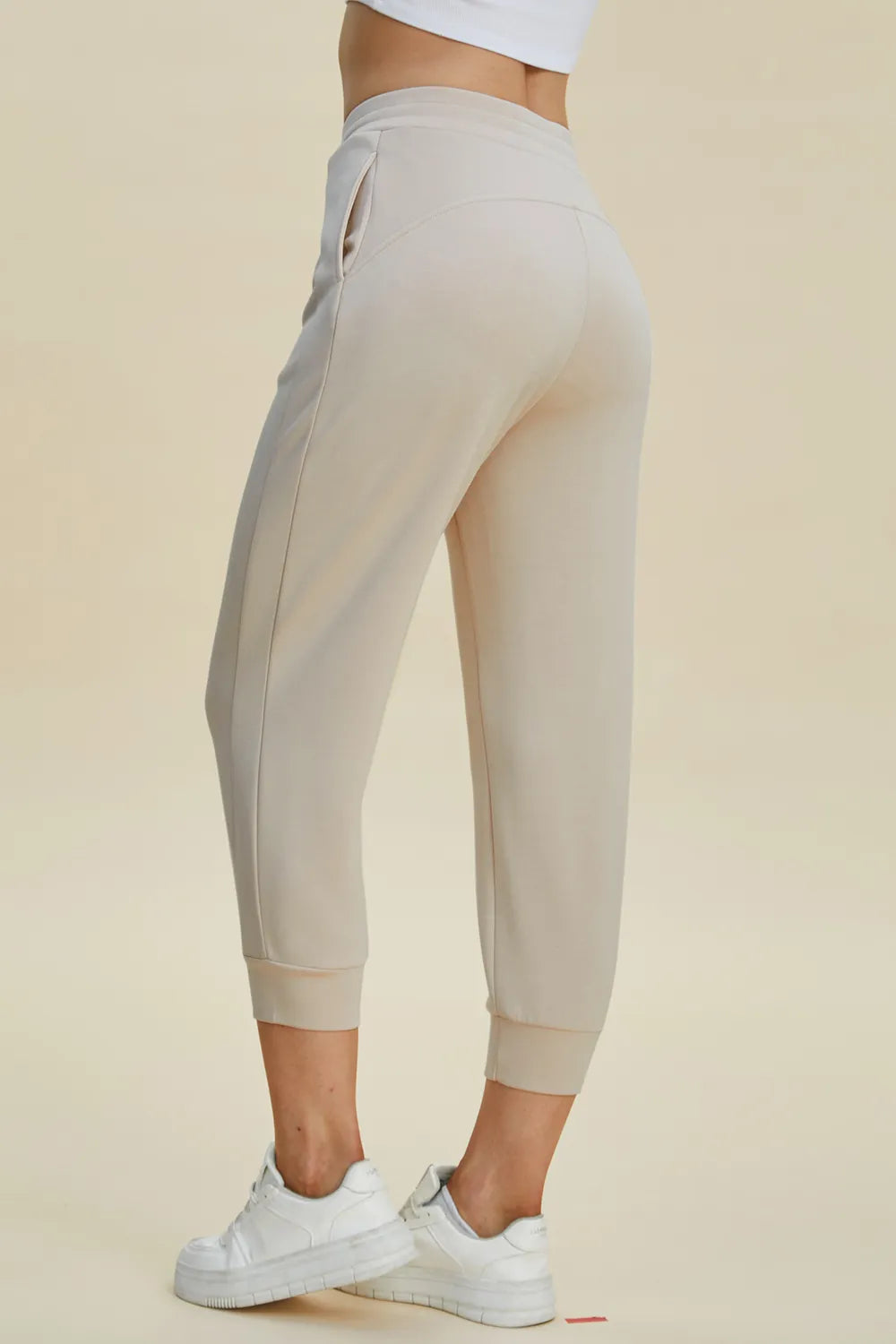 Drawstring pants styled with a fitted top