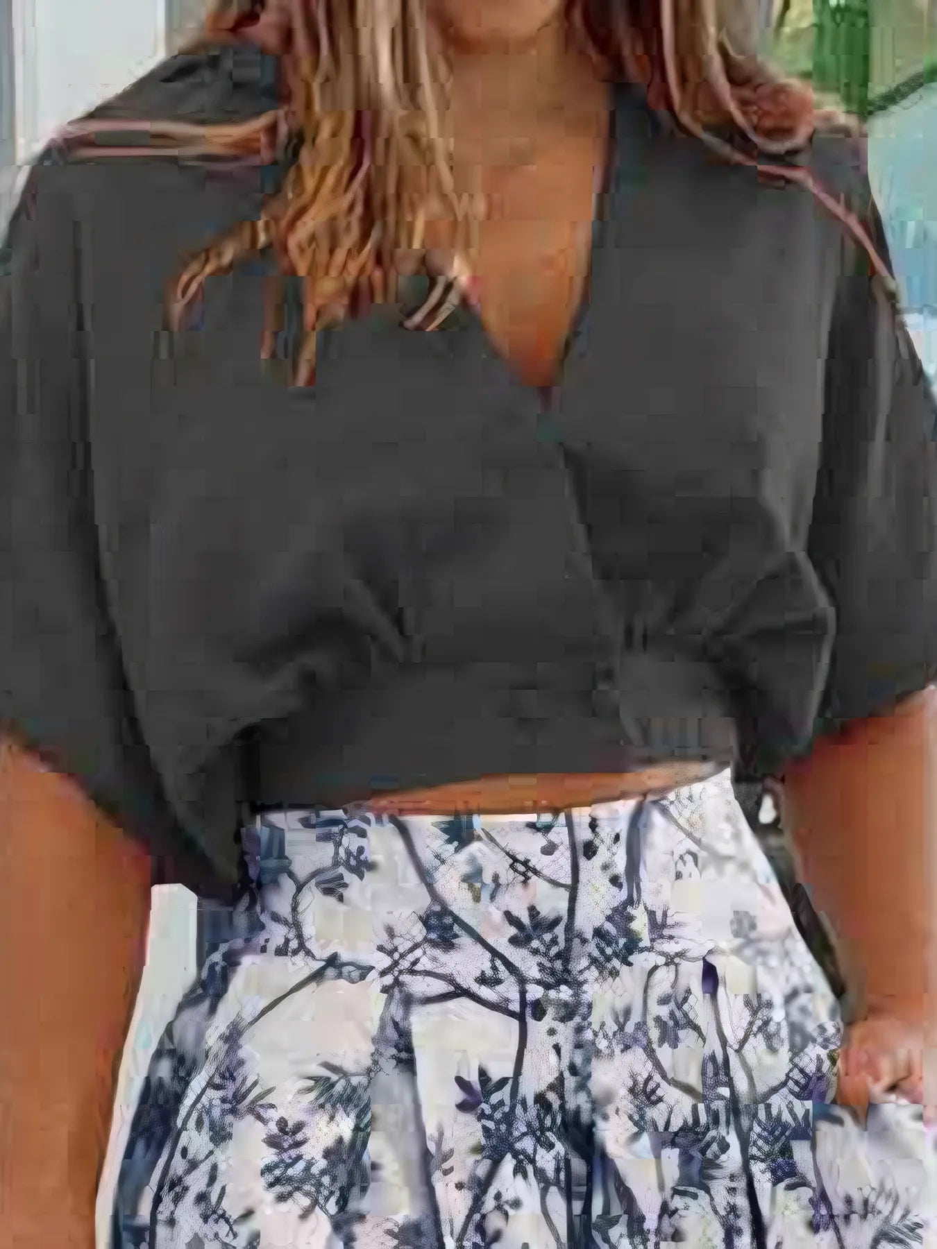 Surplice Top and High Waist Pants Set Black - Fashorio