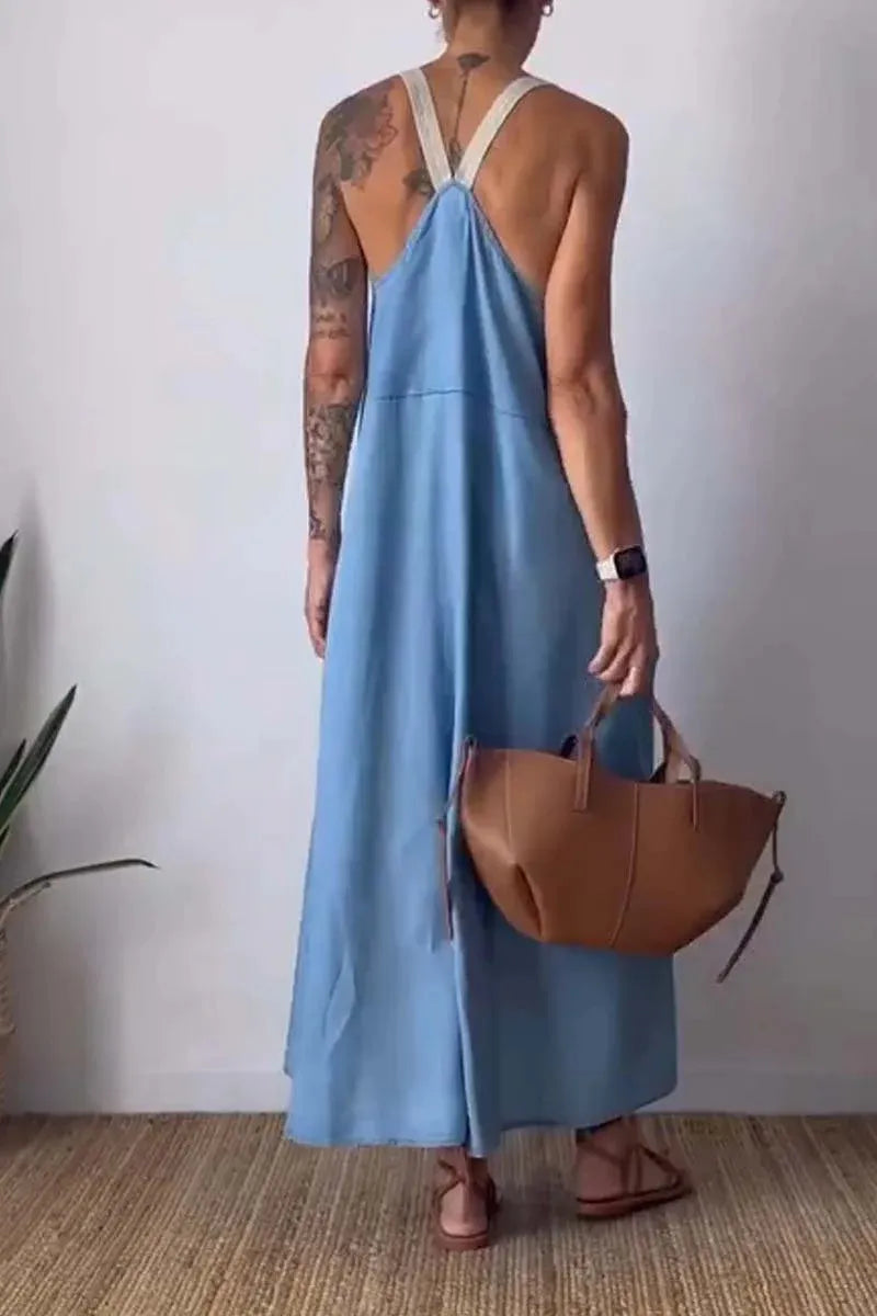 Ruched Cami Maxi Dress with Pockets Plus Size close up view