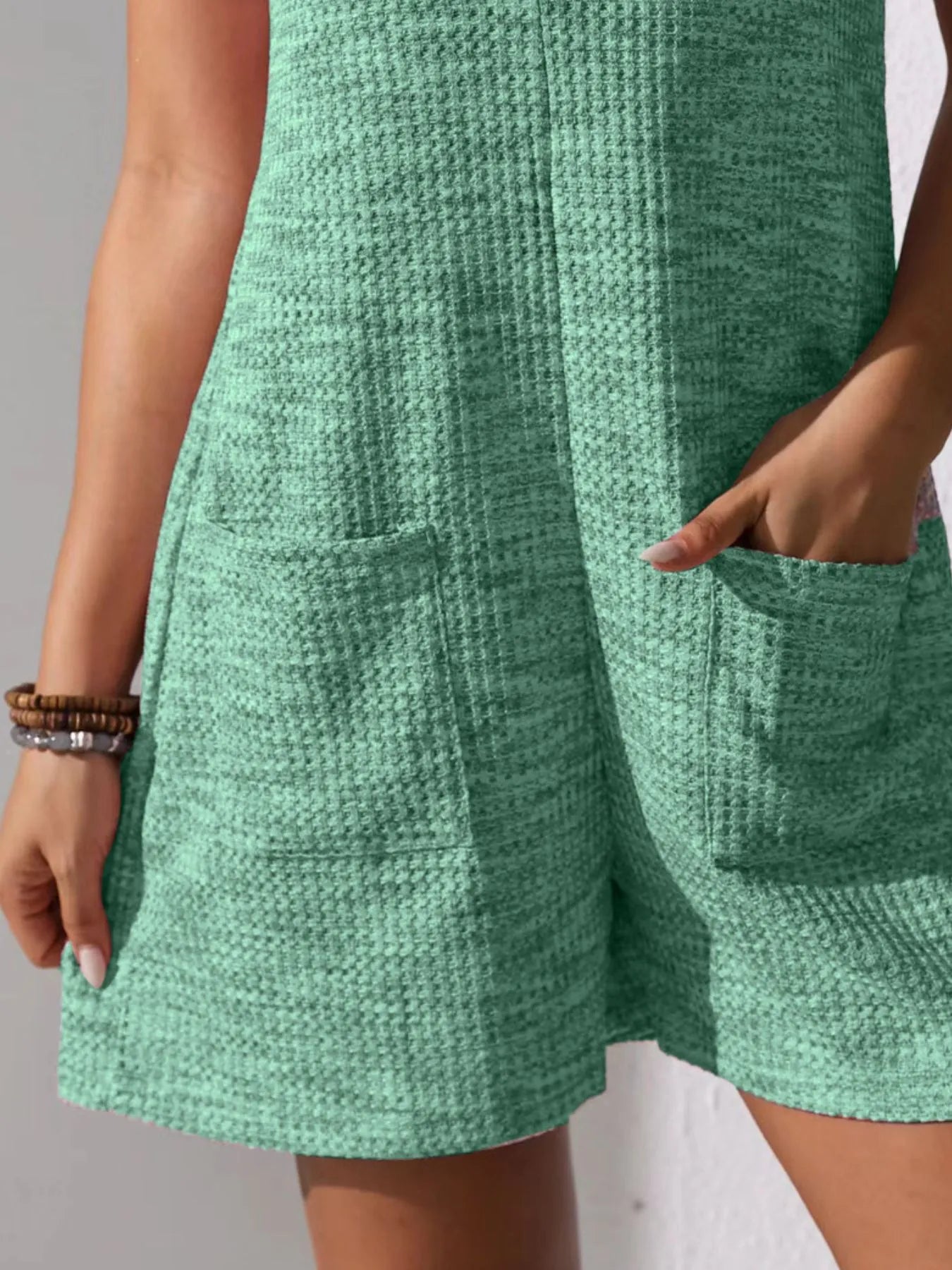 Full Size Button Front Romper with Pockets Plus Size - Fashorio