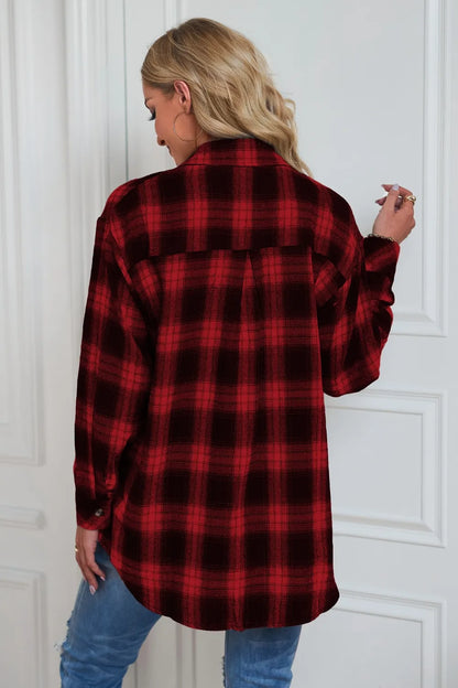Plaid Button Up Dropped Shoulder Outerwear - Fashorio