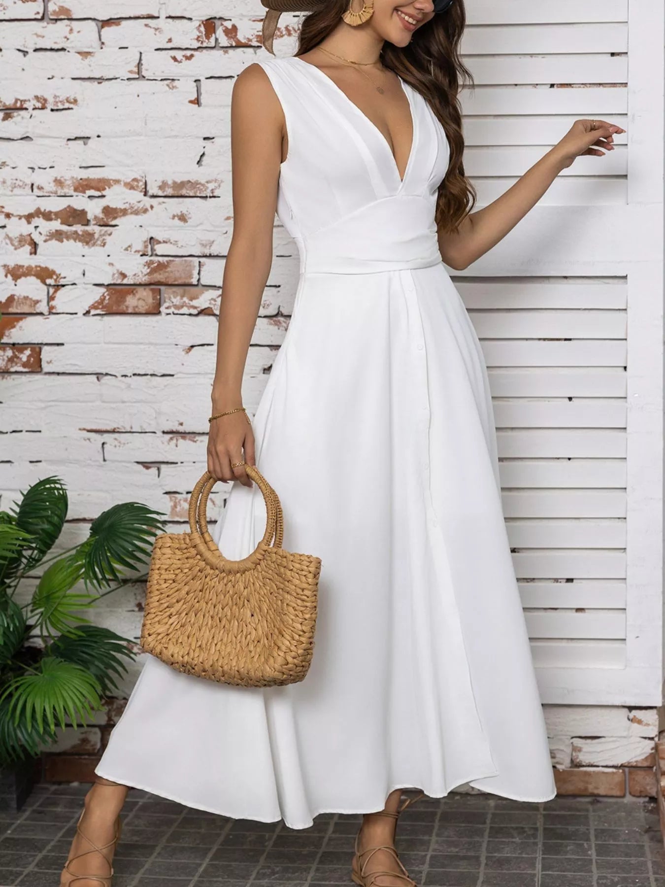 Full Size Slit V-Neck Sleeveless Dress Plus Size - Fashorio