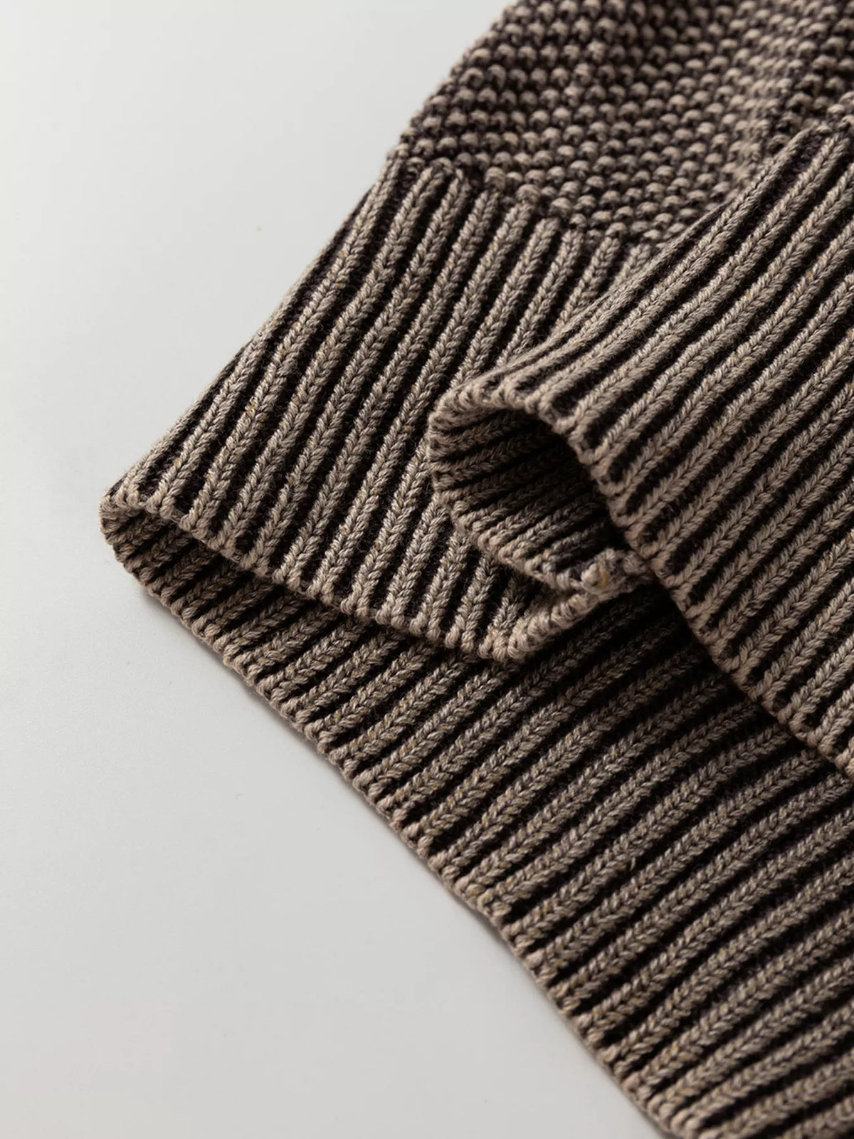 contrast cable knit sleeve sweater brown side view